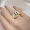Anillo Multi Piedra 01.411.0001 Oro Laminado, Diseño de Guadalupe, con Blanca Micro Pave, Esmaltado Negro, Tono Dorado (One size fits all)