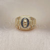 Anillo Multi Piedra 01.411.0001 Oro Laminado, Diseño de Guadalupe, con Blanca Micro Pave, Esmaltado Negro, Tono Dorado (One size fits all)