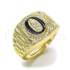 Anillo Multi Piedra 01.411.0001 Oro Laminado, Diseño de Guadalupe, con Blanca Micro Pave, Esmaltado Negro, Tono Dorado (One size fits all)
