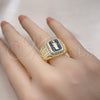 Anillo Elegante 01.411.0004 Oro Laminado, Diseño de San Judas y Llave Griega, Esmaltado Negro, Tono Dorado (One size fits all)