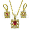 Juego de Arete y Dije de Adulto 10.196.0138 Oro Laminado, con Rubi and Blanca Zirconia Cubica, Pulido, Tono Dorado