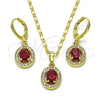 Juego de Arete y Dije de Adulto 10.196.0143 Oro Laminado, Diseño de Cluster, con Rubi Zirconia Cubica and Blanca Micro Pave, Pulido, Tono Dorado