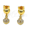 Arete Colgante 02.156.0687 Oro Laminado, Diseño de Corazón y Candado, con Blanca Micro Pave, Pulido, Tono Dorado