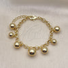 Pulsera de Dije 03.213.0265.07 Oro Laminado, Diseño de Bola y Rolo, Pulido, Tono Dorado (Grosor 06 MM, 7 Pulgadas de Largo)