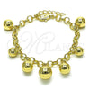 Pulsera de Dije 03.213.0265.07 Oro Laminado, Diseño de Bola y Rolo, Pulido, Tono Dorado (Grosor 06 MM, 7 Pulgadas de Largo)