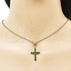 Dije Religioso 05.253.0182.3 Oro Laminado, Diseño de Cruz, con Verde Zirconia Cubica, Pulido, Tono Dorado