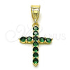 Dije Religioso 05.253.0182.3 Oro Laminado, Diseño de Cruz, con Verde Zirconia Cubica, Pulido, Tono Dorado