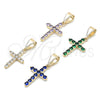 Dije Religioso 05.253.0182.3 Oro Laminado, Diseño de Cruz, con Verde Zirconia Cubica, Pulido, Tono Dorado