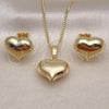 Juego de Arete y Dije de Adulto 10.163.0009 Oro Laminado, Diseño de Corazón y Hueco, Pulido, Tono Dorado