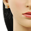 Arete Dormilona 02.342.0345 Oro Laminado, Diseño de Baguette, con Blanca Zirconia Cubica and Blanca Micro Pave, Pulido, Tono Dorado