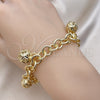 Pulsera de Dije 03.331.0240.08 Oro Laminado, Diseño de Bola y Rolo, Diamantado, Tono Dorado (10 MM Thickness, 8 Inches Length)