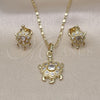 Juego de Arete y Dije de Adulto 10.196.0162.1 Oro Laminado, Diseño de Tortuga, con Blanca Zirconia Cubica, Pulido, Tono Dorado