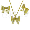 Juego de Arete y Dije de Adulto 10.341.0006 Oro Laminado, Diseño de Arco y File, Diamantado, Tono Dorado