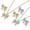Juego de Arete y Dije de Adulto 10.341.0006 Oro Laminado, Diseño de Arco y File, Diamantado, Tono Dorado