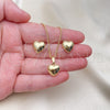 Juego de Arete y Dije de Adulto 10.163.0015 Oro Laminado, Diseño de Corazón y Hueco, Pulido, Tono Dorado