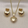Juego de Arete y Dije de Adulto 10.163.0015 Oro Laminado, Diseño de Corazón y Hueco, Pulido, Tono Dorado
