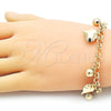 Pulsera de Dije 03.331.0255.08 Oro Laminado, Diseño de Corazón y Bola, Pulido, Tono Dorado (Grosor 06 MM, 8 Pulgadas de Largo)