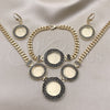 Collar, Pulsera y Dije 06.372.0073 Oro Laminado, Diseño de Miami Cubana y Llave Griega, Esmaltado Negro, Tono Dorado