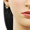 Arete Dormilona 02.210.0843 Oro Laminado, Diseño de Guadalupe y Corazón, con Blanca Zirconia Cubica, Pulido, Tono Dorado
