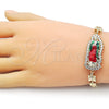 Pulsera Solida 03.411.0006.2.08 Oro Laminado, Diseño de Guadalupe y Flor, con Blanca Zirconia Cubica, Pulido, Tres Tonos (06 MM Thickness, 8 Inches Length)