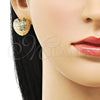 Arete Dormilona 02.163.0324 Oro Laminado, Diseño de Corazón, Diamantado, Tono Dorado