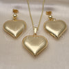 Juego de Arete y Dije de Adulto 10.163.0017 Oro Laminado, Diseño de Corazón y Hueco, Pulido, Tono Dorado