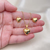 Juego de Arete y Dije de Adulto 10.342.0181 Oro Laminado, Diseño de Corazón, Pulido, Tono Dorado