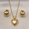 Juego de Arete y Dije de Adulto 10.342.0181 Oro Laminado, Diseño de Corazón, Pulido, Tono Dorado