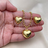 Juego de Arete y Dije de Adulto 10.417.0008 Oro Laminado, Diseño de Corazón y Bola, Pulido, Tono Dorado