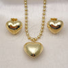 Juego de Arete y Dije de Adulto 10.417.0008 Oro Laminado, Diseño de Corazón y Bola, Pulido, Tono Dorado