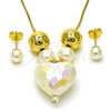 Collar y Dije 06.417.0009 Oro Laminado, Diseño de Corazón y Bola, con Marfil Perla, Pulido, Tono Dorado
