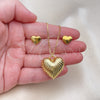 Juego de Arete y Dije de Adulto 10.417.0014 Oro Laminado, Diseño de Corazón y Hueco, Pulido, Tono Dorado
