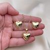 Juego de Arete y Dije de Adulto 10.213.0016 Oro Laminado, Diseño de Corazón, Pulido, Tono Dorado