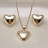 Juego de Arete y Dije de Adulto 10.213.0016 Oro Laminado, Diseño de Corazón, Pulido, Tono Dorado