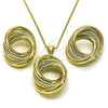 Juego de Arete y Dije de Adulto 10.213.0019 Oro Laminado, Diseño de Hueco y Nudo, Mate, Tono Dorado
