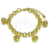 Pulsera de Dije 03.331.0301.08 Oro Laminado, Diseño de Rolo, Diamantado, Tono Dorado (09 MM Thickness, 8 Inches Length)