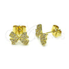 Arete Dormilona 02.195.0288 Oro Laminado, Diseño de Arco, con Blanca Micro Pave, Pulido, Tono Dorado