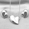 Juego de Arete y Dije de Adulto 10.163.0021.1 Rodio Laminado, Diseño de Corazón y Hueco, Pulido, Rodinado