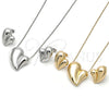 Juego de Arete y Dije de Adulto 10.163.0021.1 Rodio Laminado, Diseño de Corazón y Hueco, Pulido, Rodinado