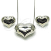 Juego de Arete y Dije de Adulto 10.163.0022.1 Rodio Laminado, Diseño de Corazón y Hueco, Pulido, Rodinado