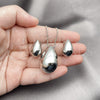 Juego de Arete y Dije de Adulto 10.163.0023.1 Rodio Laminado, Diseño de Gota y Hueco, Pulido, Rodinado