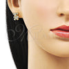 Arete Dormilona 02.411.0008 Oro Laminado, Diseño de Osito, con Blanca Micro Pave, Pulido, Tono Dorado