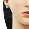 Arete Dormilona 02.411.0009 Oro Laminado, Diseño de Osito y Corazón, con Blanca and Negro Zirconia Cubica, Pulido, Tono Dorado