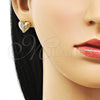 Arete Dormilona 02.411.0015 Oro Laminado, Diseño de Corazón, con Blanca Zirconia Cubica, Pulido, Tono Dorado