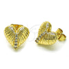 Arete Dormilona 02.411.0015 Oro Laminado, Diseño de Corazón, con Blanca Zirconia Cubica, Pulido, Tono Dorado