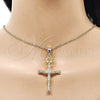 Dije Religioso 05.253.0185 Oro Laminado, Diseño de Crucifijo y Cruz, con Blanca Zirconia Cubica, Pulido, Tono Dorado