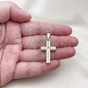 Dije Religioso 05.253.0189 Oro Laminado, Diseño de Cruz, con Blanca Zirconia Cubica, Pulido, Tono Dorado