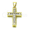 Dije Religioso 05.253.0189 Oro Laminado, Diseño de Cruz, con Blanca Zirconia Cubica, Pulido, Tono Dorado