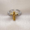 Anillo Multi Piedra 01.341.0153 Oro Laminado, Diseño de Cruz, con Blanca Zirconia Cubica, Pulido, Dos Tonos (One size fits all)
