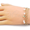 Pulsera de Dije 03.213.0283.07 Oro Laminado, Diseño de Rolo y Corazón, con Perla Marfil, Pulido, Tono Dorado (Grosor 22 MM, 7 Pulgadas de Largo)